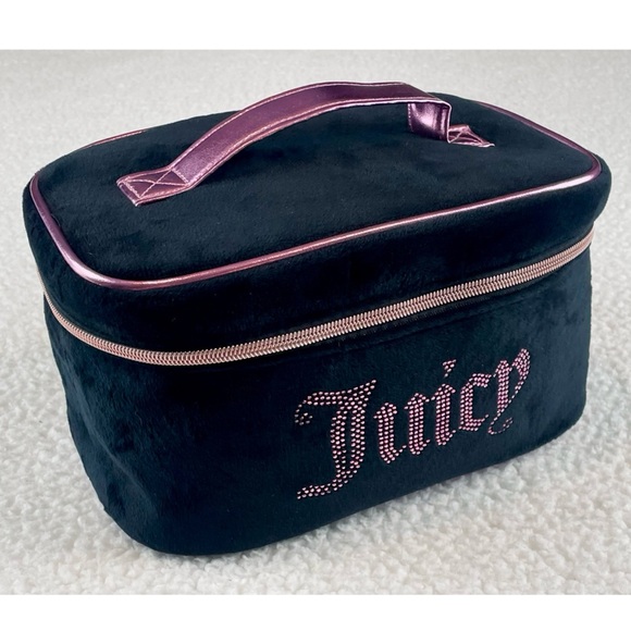 (NWT) JUICY COUTURE • Black/Pink Velour Rhinestone Travel Cosmetic Bag - Picture 16 of 16
